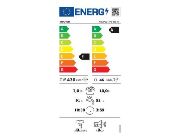 H3DPS21076TB6-17 10 kg Yıkama 7 kg Kurutma Wi-Fi+Bluetooth Bağlantılı Kurutmalı Çamaşır Makinesi