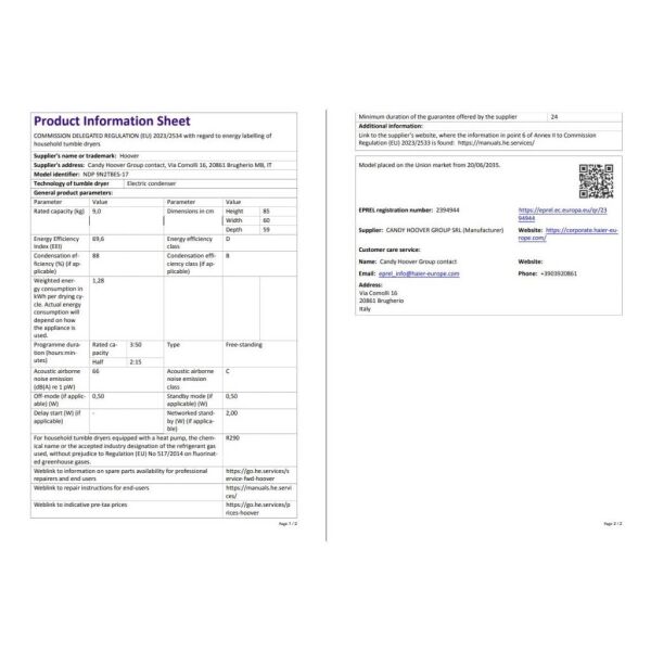 NDP 9N2TBES-17 9 kg Wi-Fi Bağlantılı Kurutma Makinesi