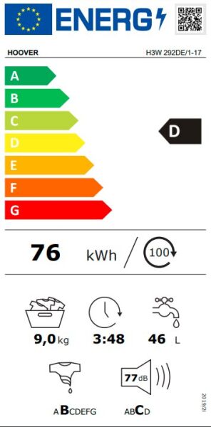 Hoover H3W 292 DE/1-17 1200 Devir 9 KG Çamaşır Makinesi